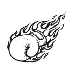 Naklejka premium Dynamic black and white boxing glove graphic with flame trail for sport themes