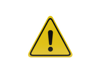 A perfectly rendered, vibrant yellow equilateral warning symbol with a bold black exclamation mark on a pristine transparent studio background, concept of universal caution