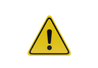 A perfectly rendered, vibrant yellow equilateral warning symbol with a bold black exclamation mark on a pristine transparent studio background, concept of universal caution