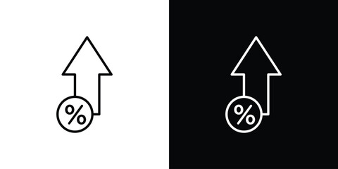 Percentage Increase Icon with Up Arrow, Isolated on White and Black Backgrounds