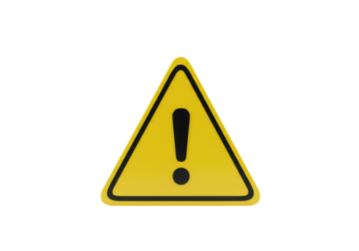 A perfectly rendered, vibrant yellow equilateral warning symbol with a bold black exclamation mark on a pristine transparent studio background, concept of universal caution