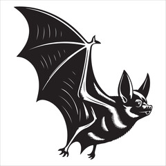 Bat Silhouette Vector Illustration: Dark Gothic Design Element,Dark,  Vintage Vector Halloween,,Graphic,Monochrome,Mysterious, and Stylized Design.