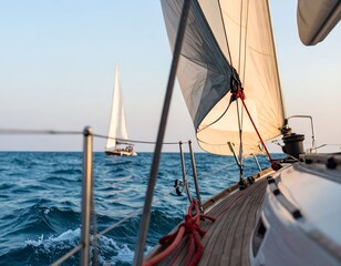 Obraz premium Sailing yacht at sunset (1)