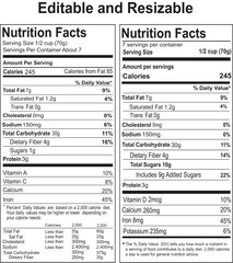 Editable Resizable Nutrition Facts Label Template for Food Products