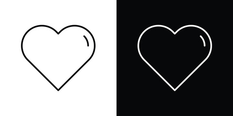 Heart Icon in Line Art Style, Isolated on White and Black Backgrounds