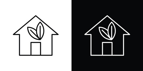 House Icon with Leaves, Isolated on White Background