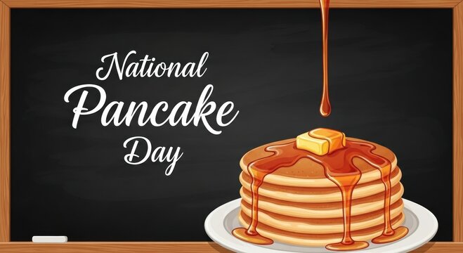 Celebrate national pancake day with a delicious stack of pancakes dripping with syrup - Powered by Adobe