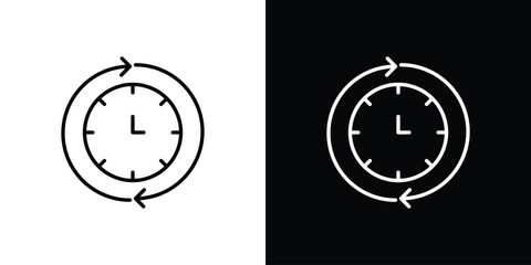 Clock Icon with Arrows, Isolated on White Background and Black Background