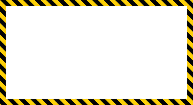 Yellow and black striped caution border frame rectangle used for warning signs, safety notice, industrial hazard prevention, construction area signage, and emergency alert concepts