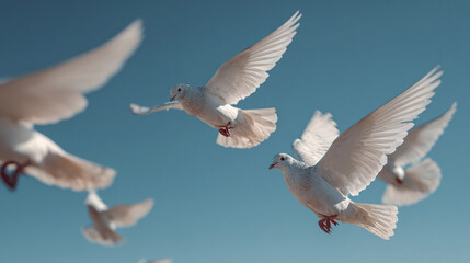 Obraz premium Group of bird flying in the air daylight clear sky