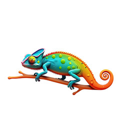 Fototapeta premium Colorful chameleon resting on a branch in a vibrant display of nature's beauty and remarkable adaptation