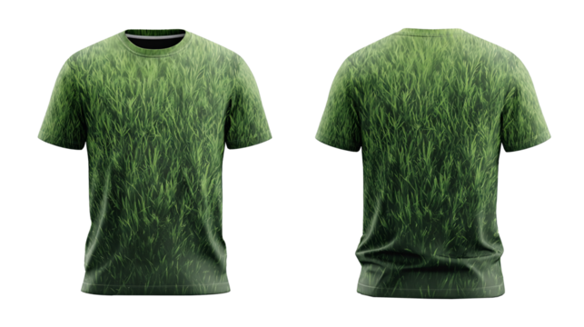 Grass pattern T-shirt front and back  transparent background
