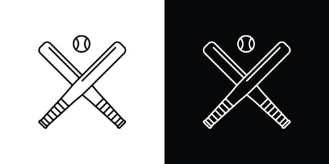 Baseball Bats and Ball Icon, Isolated on White and Black Backgrounds