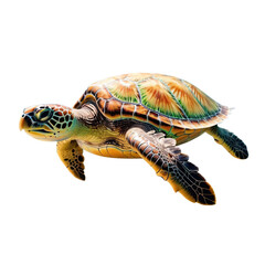Fototapeta premium Colorful sea turtle swimming gracefully in clear ocean waters surrounded by vibrant marine life