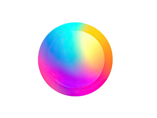 Vibrant, colorful sphere against black.  A smooth, round shape displays a gradient of bright, rainbow hues?turquoise, pink, yellow, orange, and purple. 
