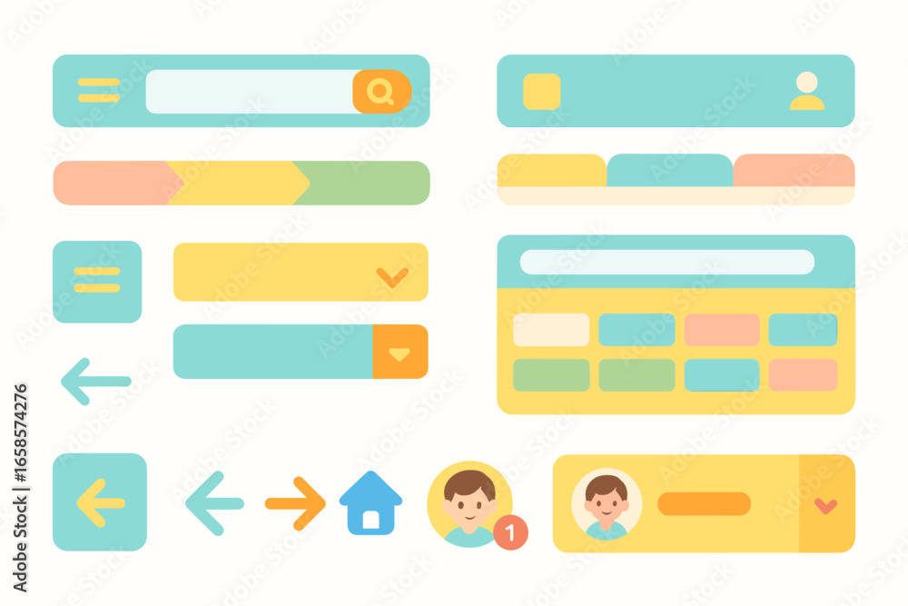 Fototapete ui components flat icon set. user interface, navigation elements collection