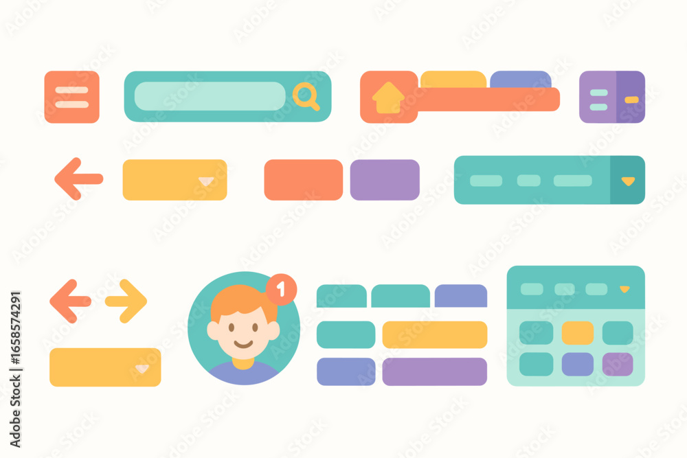 Aufkleber web navigation flat icon set. menu, interface, buttons collection in flat style