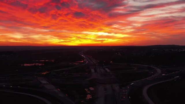 Gdansk South junction on the new Tricity metropolitan ring road at sunset. Poland