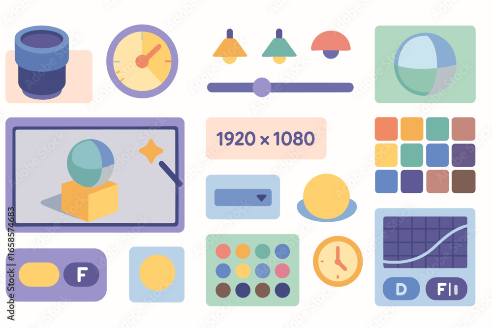 Poster user interface icon set. flat ui, ux elements icons for web design