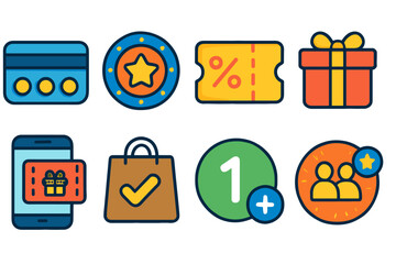Shopping, discount flat icon set. retail, e-commerce, sales, gift icons collection