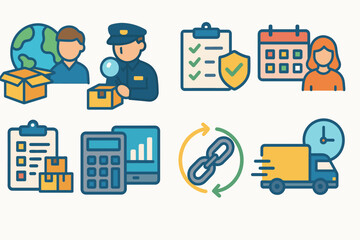 Business, logistics flat icon set. delivery, shipping, and tracking icons collection
