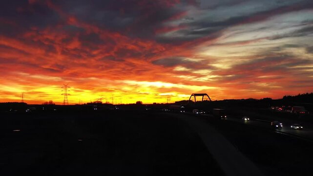 Gdansk South junction on the new Tricity metropolitan ring road at sunset. Poland