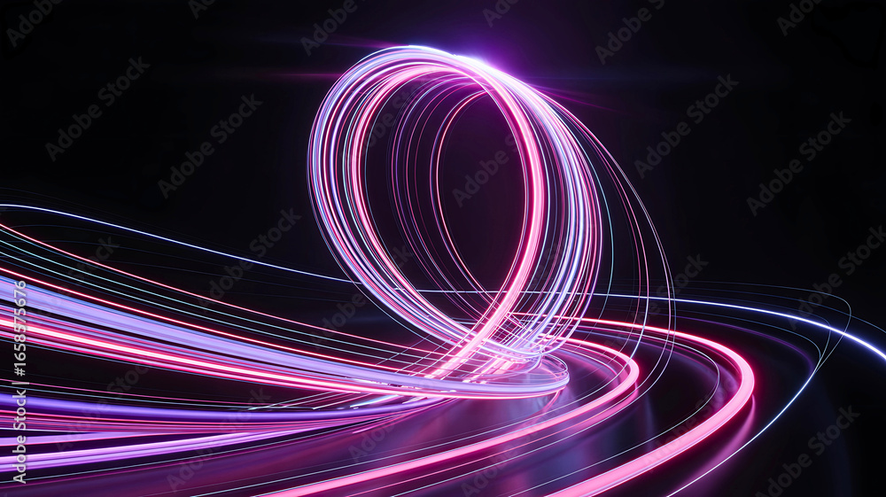 Aufkleber futuristic abstract background with vibrant glowing neon light trails creating a dynamic vortex of s