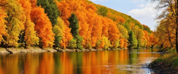 Wonderful autumn landscape. Nature in orange tones.