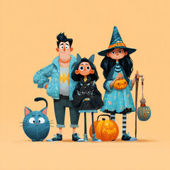 Colorful Cartoon Halloween Background with Playful Shapes