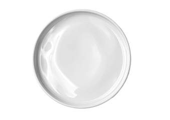 Empty, round, white ceramic plate, top view