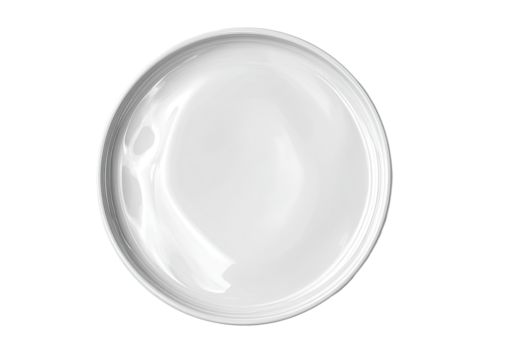 Empty, round, white ceramic plate, top view