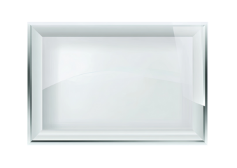 Rectangular display case, made of clear glass, with a beveled edge