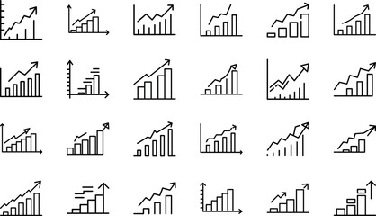 Business Growth and Marketing Strategy Icons Set – Line Style Vector Icons for Finance, SEO, Digital Marketing, Investment, Analytics, Startup, and Success Concepts