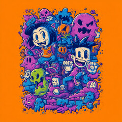 Colorful Cartoon Halloween Background with Playful Shapes