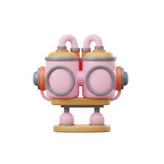 Fototapeta premium Cute pink robot with double tanks isolated on transparent background