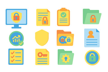 Security and privacy icon set. data protection, online safety icons solid collection