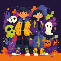 Colorful Cartoon Halloween Background with Playful Shapes