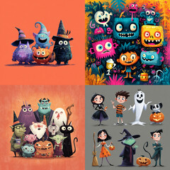 Colorful Cartoon Halloween Background with Playful Shapes