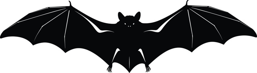 Black Silhouette of a Bat with Wings Spread Wide vector illustration