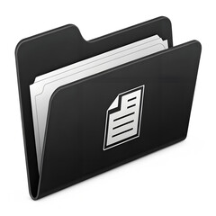 black file folder with document icon isolated on white background 