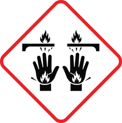 GHS hazard symbol for corrosive substances showing hands being burned by flames chemical danger