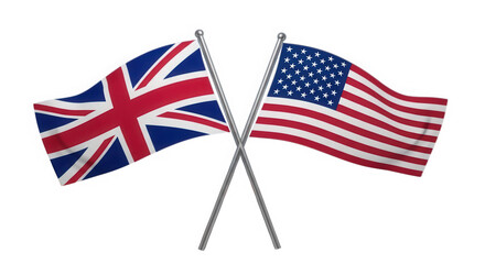 United kingdom and united states flags crossed isolated on transparent background