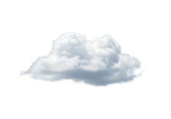 A single, fluffy white cumulus cloud with detailed textures and subtle shadows, on a pristine transparent studio background with negative space for copy, symbolizing boundless potential and purity