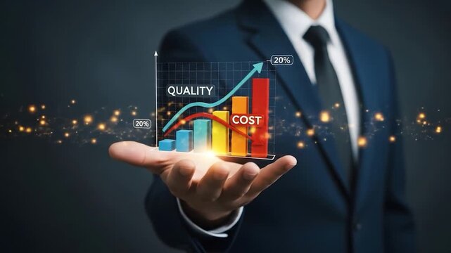 Presenting graph showing quality increase and cost reduction amid a network