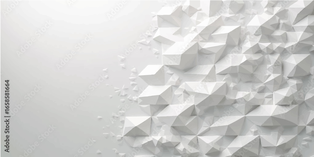 Poster white crumpled paper texture background with geometric and origami design elements