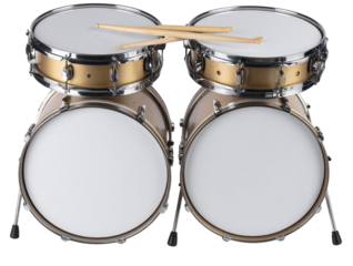 Set of Two Snare Drums with Drumstick, Front View, Transparent PNG  