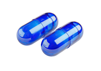 Two glossy, vibrant blue capsules
