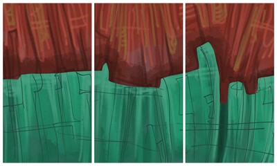 Modern interior triptych. The picture is painted by hand on a tablet.