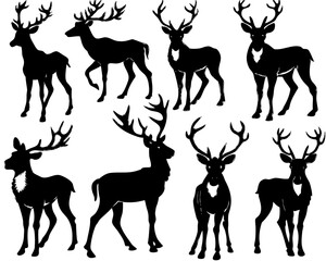Fototapeta premium Christmas Deer Silhouette Vector, Festive Reindeer Silhouette Vector, Silhouette Deer