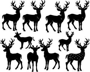 Christmas Deer Silhouette Vector, Festive Reindeer Silhouette Vector, Silhouette Deer